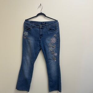 Angels Blue Flare Wide Leg Jeans with Distressed Details